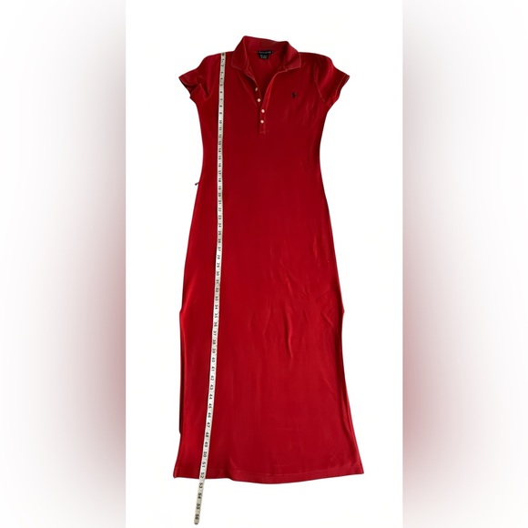 Polo Ralph Lauren Red Maxi Dress Women’s M Cotton Mesh Stretch Logo Shirt Dress - Picture 8 of 10